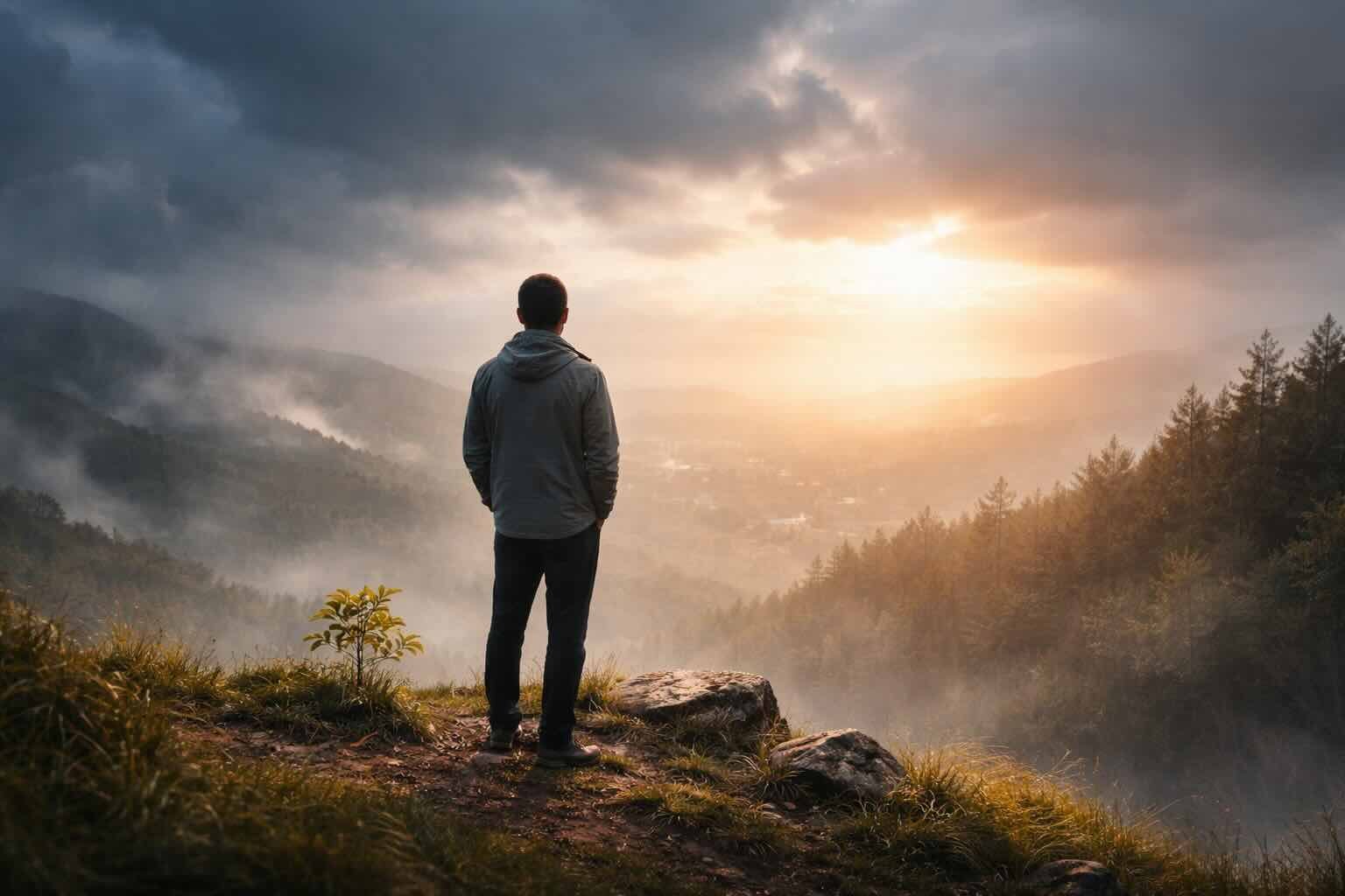 Investor standing calmly after market volatility, symbolizing patience and long-term SIP investing in small-cap mutual funds